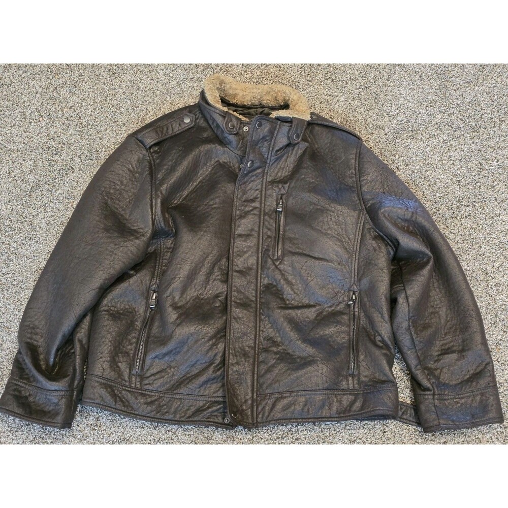 Calvin Klein Faux Leather Sherpa Men’s XXL 2XL Brown Bomber Flight Jacket